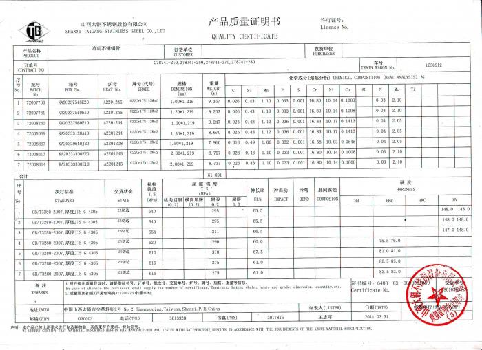 304材質(zhì)質(zhì)量報(bào)告